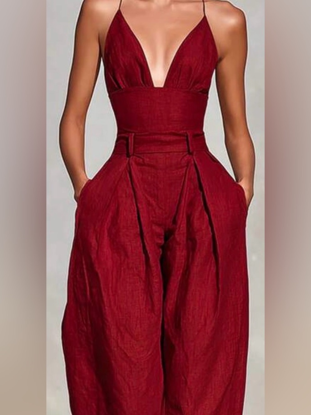 Wine linen jumpsuit